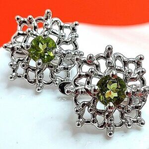 Natural Peridot 925‎ Sterling Silver Earrings